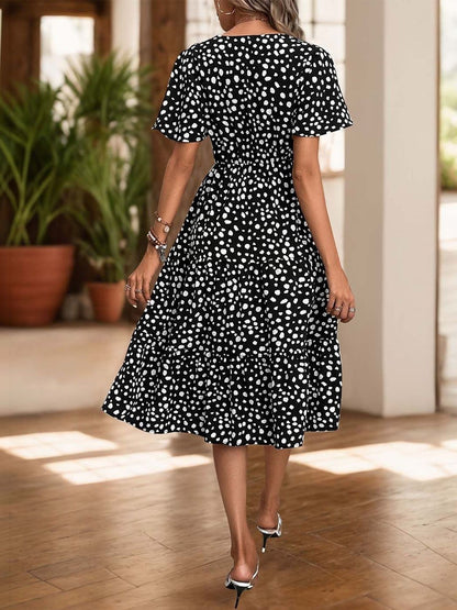 NOWI Polka Dot Printed Flared Sleeve Fit & Flare Midi Dress