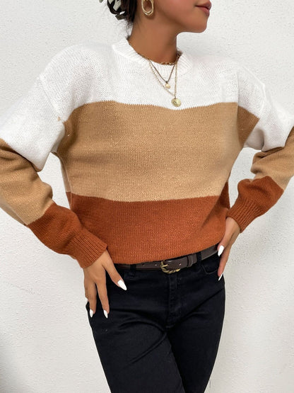 Women's Brown Colourblocked Pullover Blend Printed