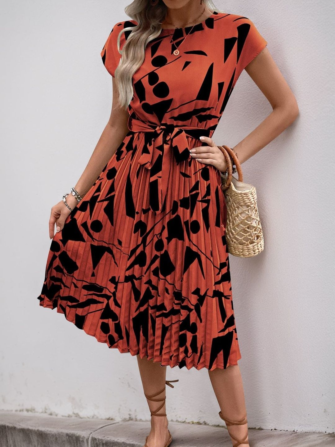 NOWI Printed Fit & Flare Midi Dress