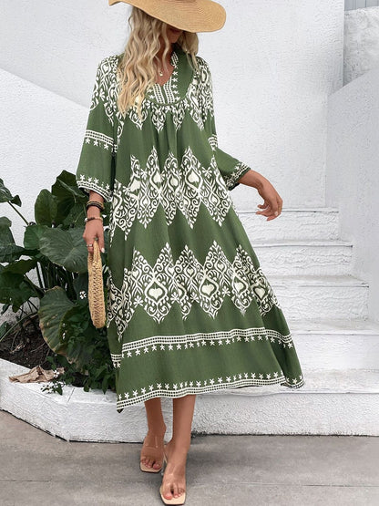 Bohemian Print Kaftan Midi Dress