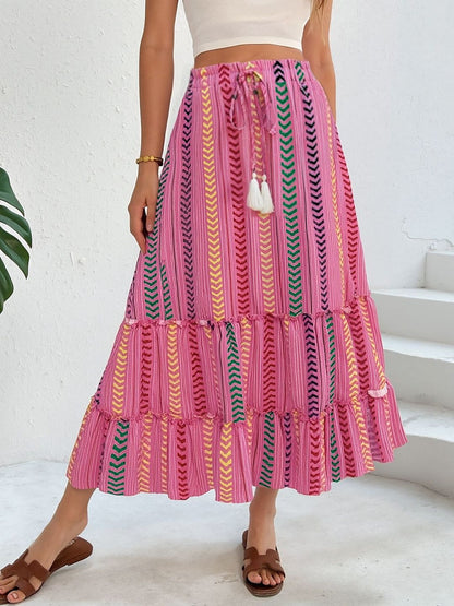 Printed Tiered Flared Cotton Skirts