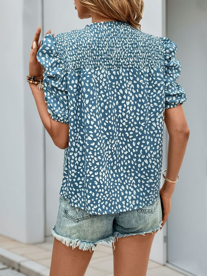 Print Puff Sleeve Cotton Top
