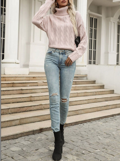 Women's Pink Cable Knit Pullover