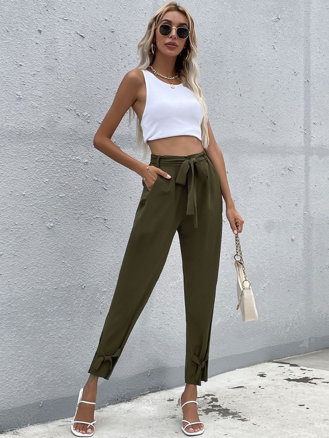 Non Iron Trousers in Green cotton - Nowi Korean Fashion