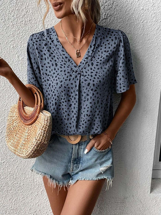 Animal Print Top in Blue polyester - Nowi Korean Fashion