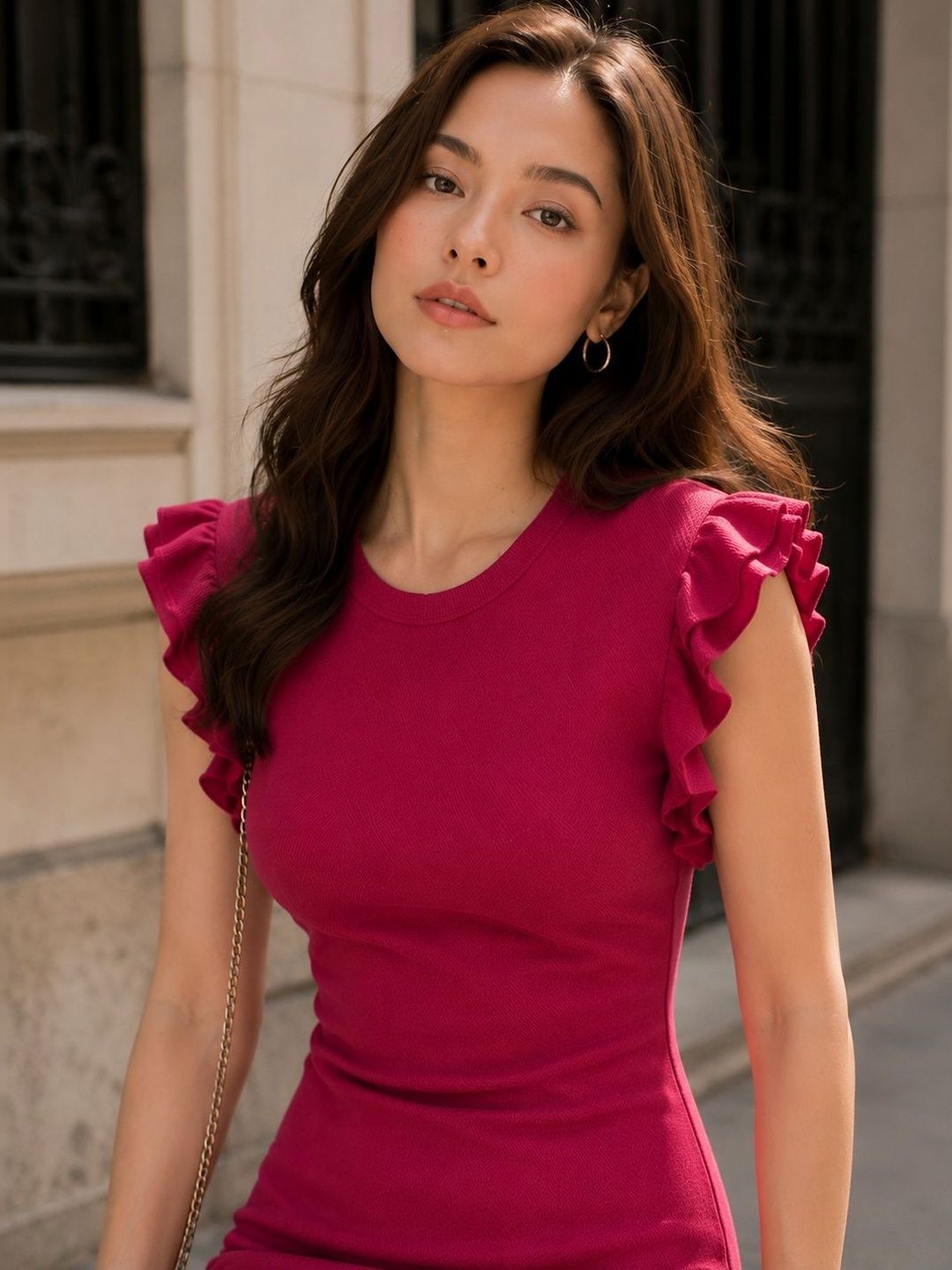 Flutter Sleeve Ruffled Sheath Dress