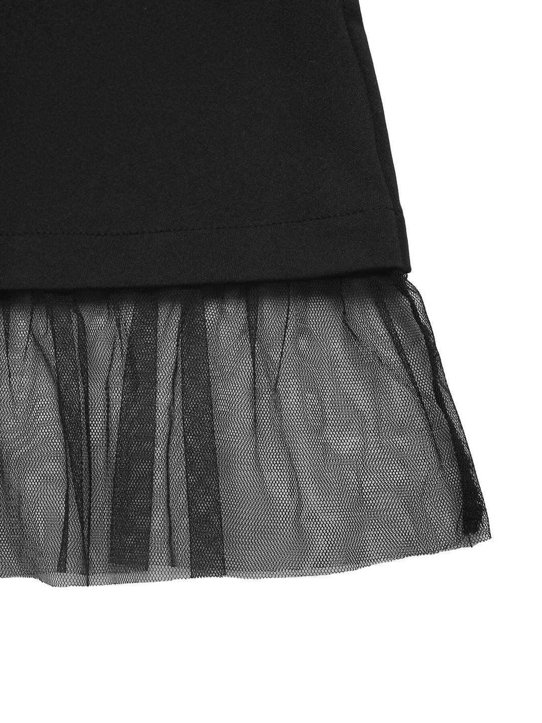 Women's Black Puff Sleeve Ruffled A-Line Dress