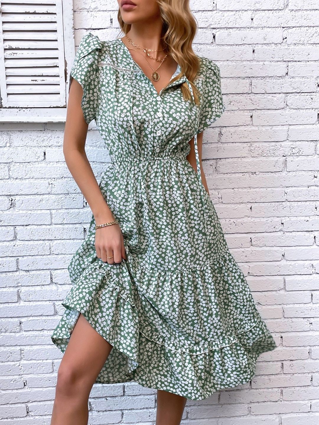 Floral Print Puff Sleeve Fit & Flare Dress
