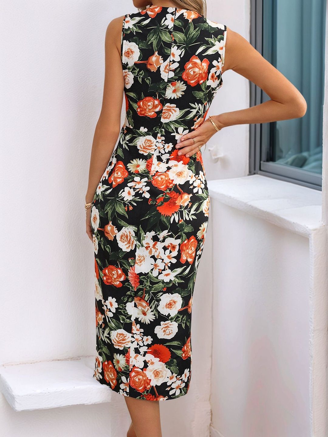Floral Print Sheath Midi Dress