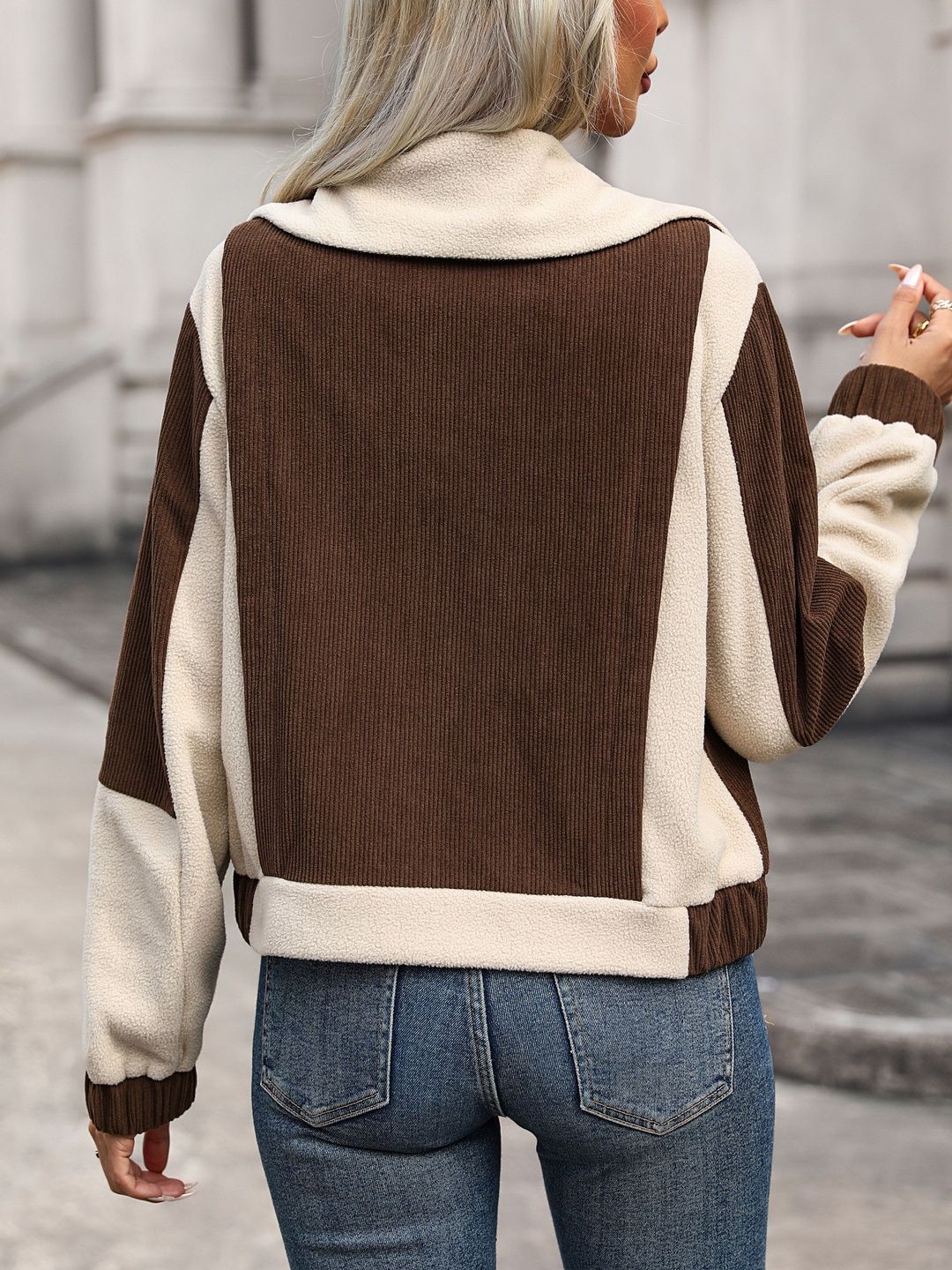 Women Colourblocked Fleece Puffer Jacket