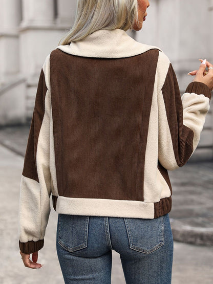 Women Colourblocked Fleece Puffer Jacket