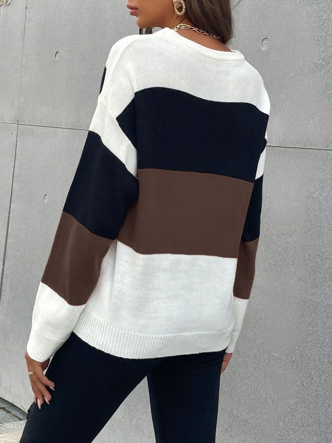 Women's Brown Colourblocked Pullover Blend Printed