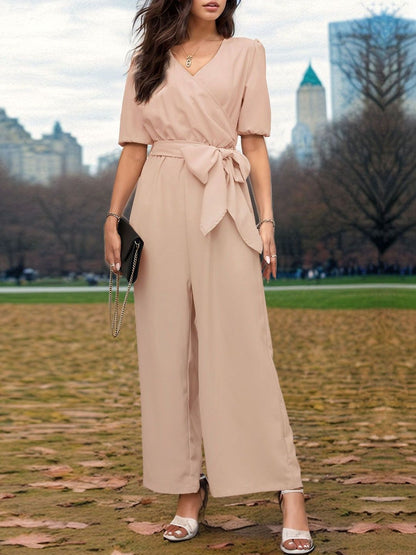 Basic Jumpsuit in Beige polyester - Nowi Korean Fashion