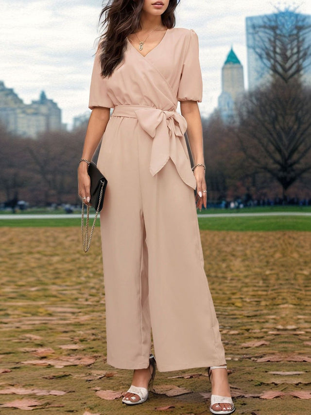 Basic Jumpsuit in Beige polyester - Nowi Korean Fashion