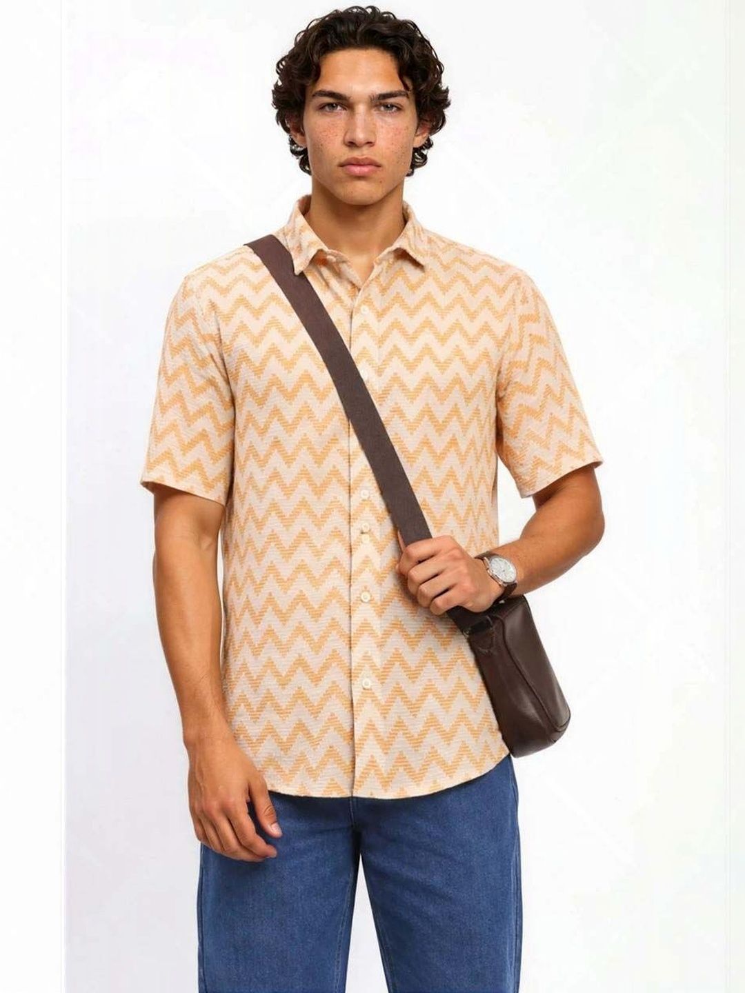Chevron Casual Shirt in Textured cotton - Nowi Korean Fashion