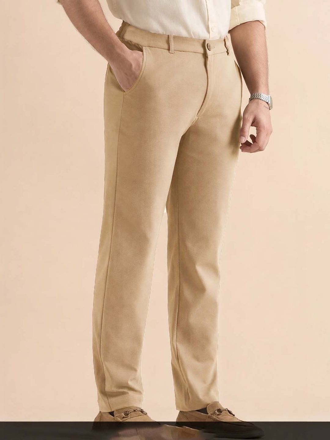 Men Straight Fit Wrinkle Free Pleated Trousers