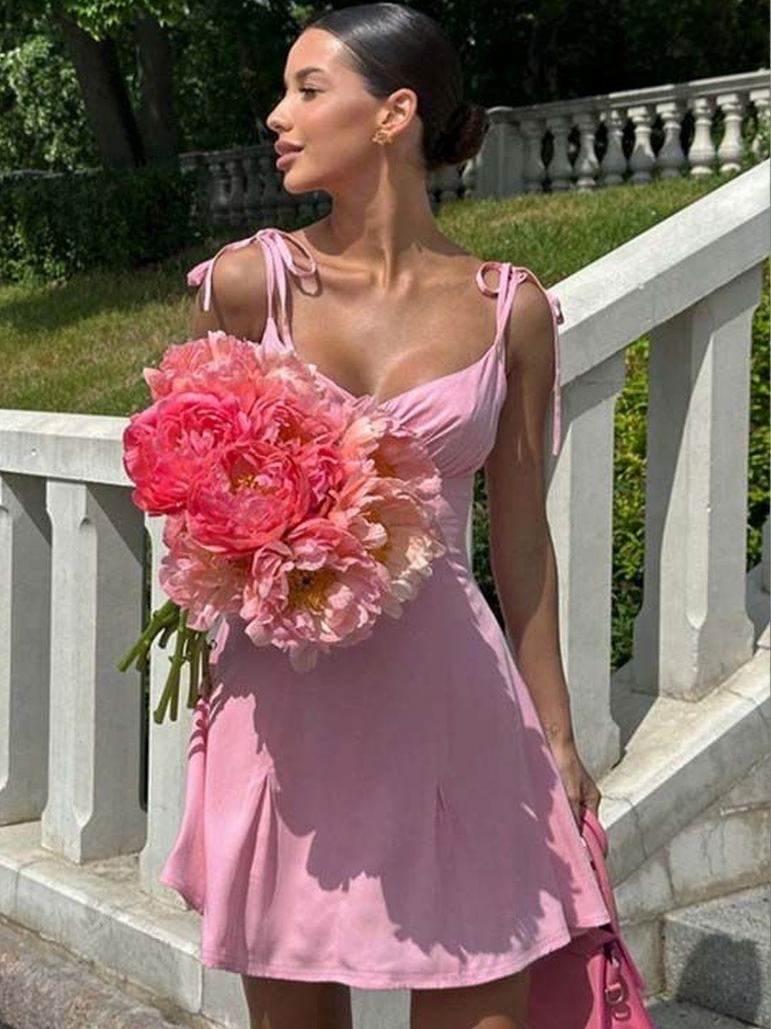 A-Line Mini Dress in Pink polyester - Nowi Korean Fashion