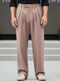 Men Straight Fit Pleated Trousers