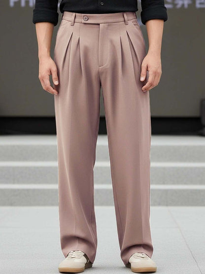 Men Straight Fit Pleated Trousers