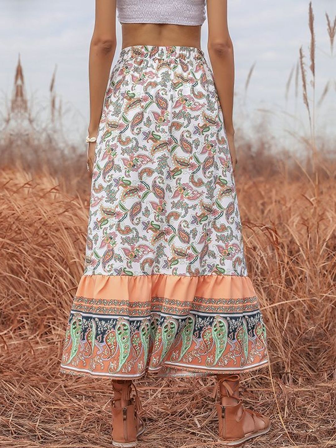 Printed Tiered Flared Cotton Skirts