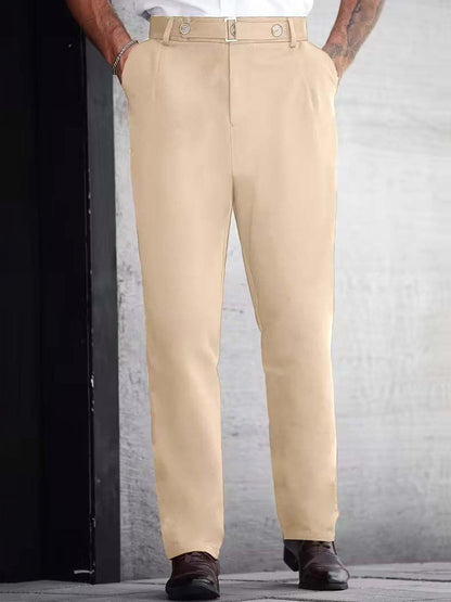 Men Straight Fit Wrinkle Free Pleated Trousers