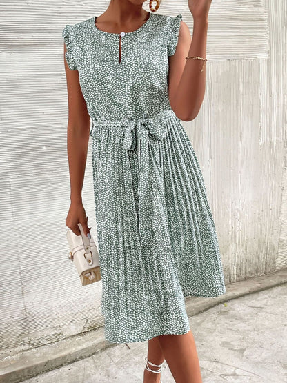 Floral Print Flutter Sleeve Fit & Flare Midi Dress
