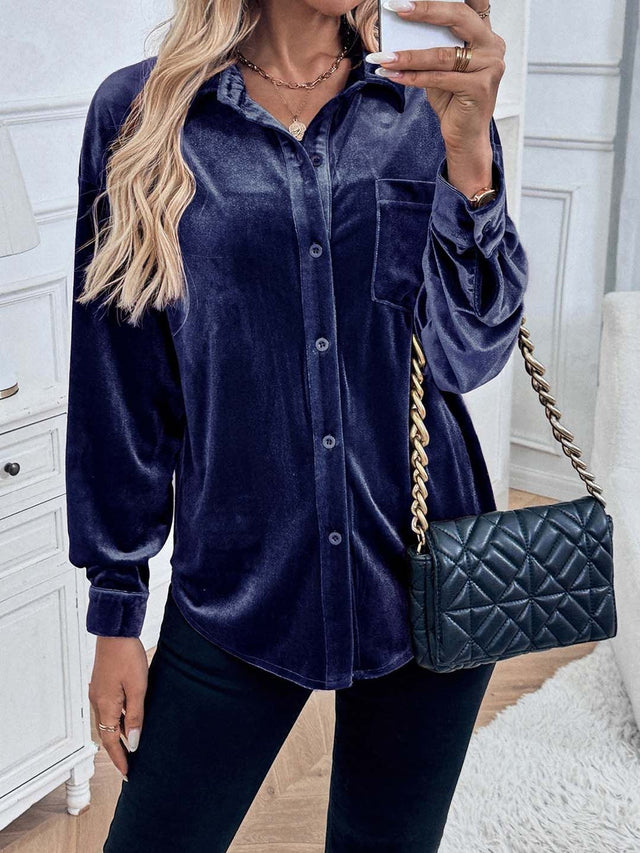 Casual Shirt in Blue polyester Style 894 - Nowi Korean Fashion