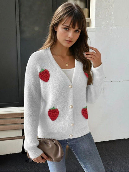 Embroidered Cardigan with Embroidered Detail in White acrylic Long Sleeve - Nowi Korean Fashion