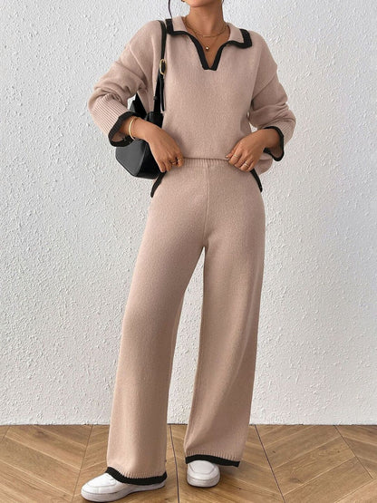 Knitted Solid Sweater with Trousers