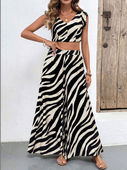 Printed V-Neck Top & Palazzos Co-Ords