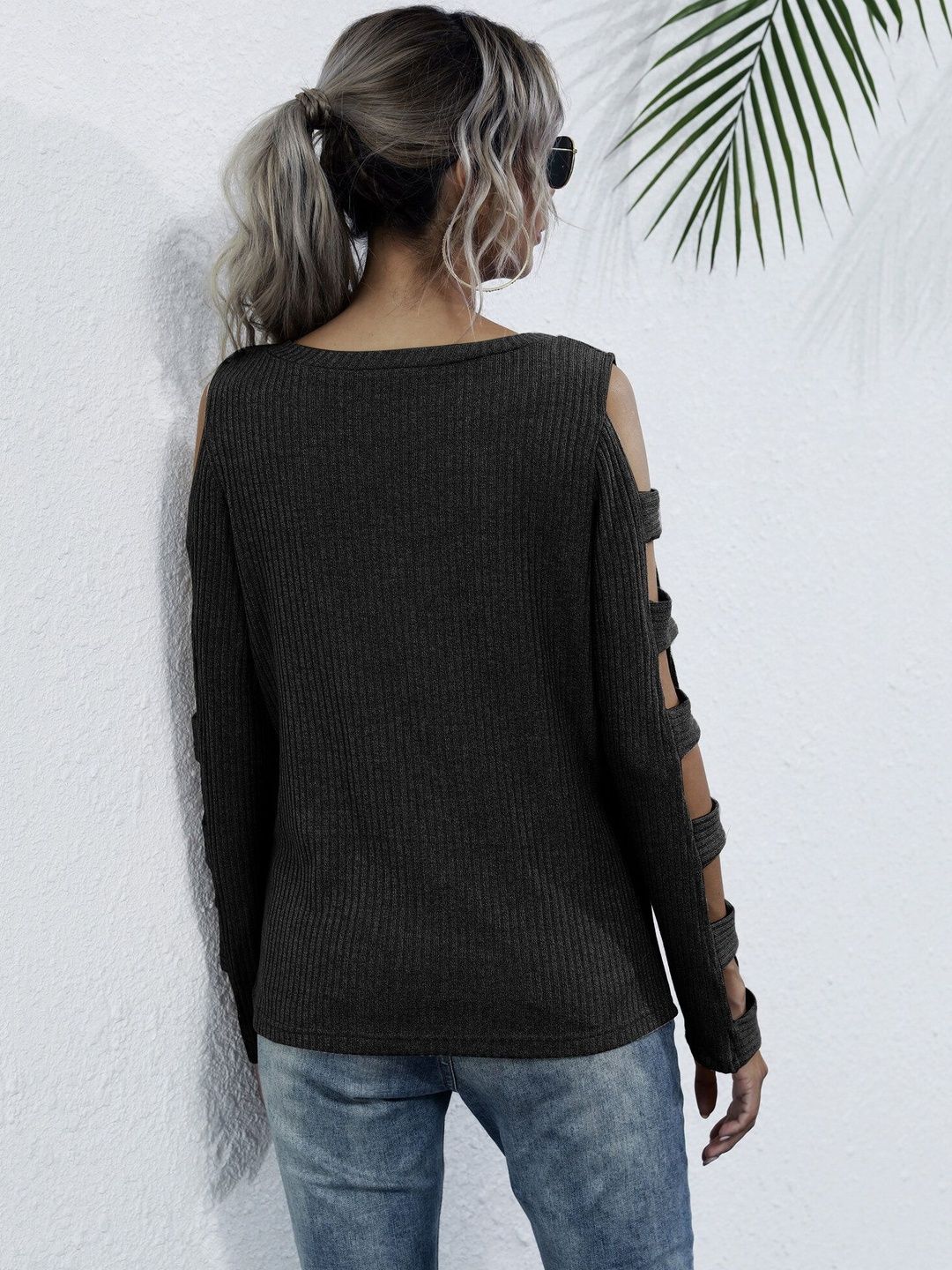 Women's Grey Nowi Women Ribbed Pullover Blend Printed