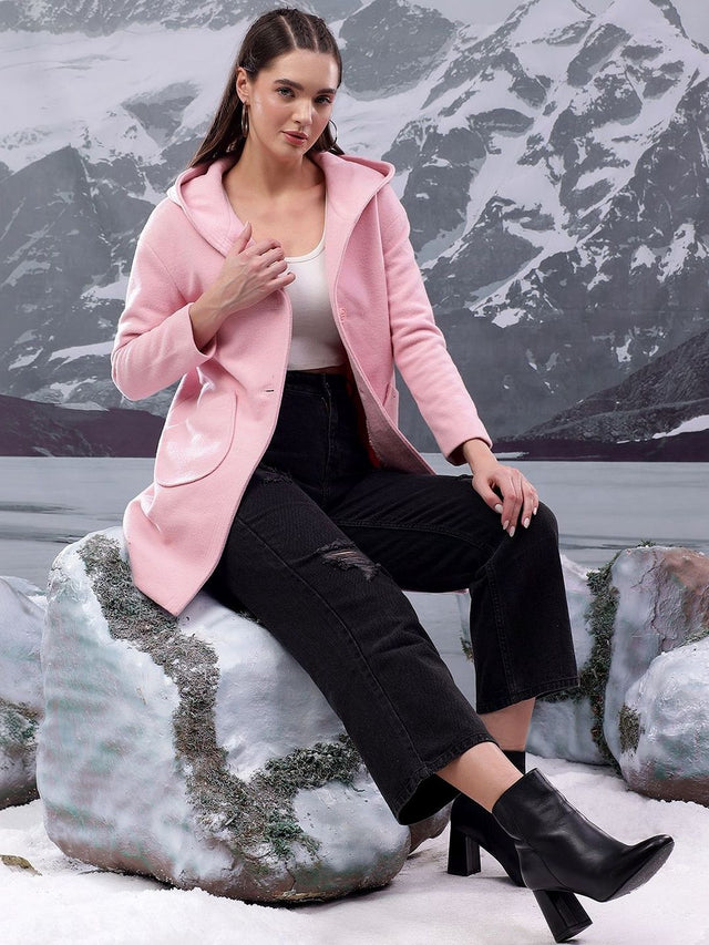 Solid Hooded Single Breasted Coat
