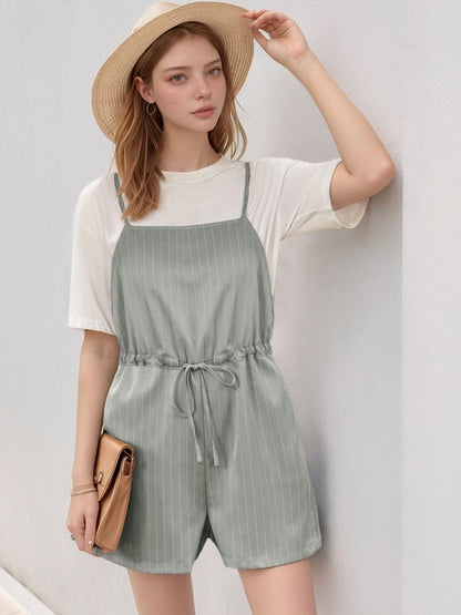 Striped Jumpsuit in Grey cotton - Nowi Korean Fashion