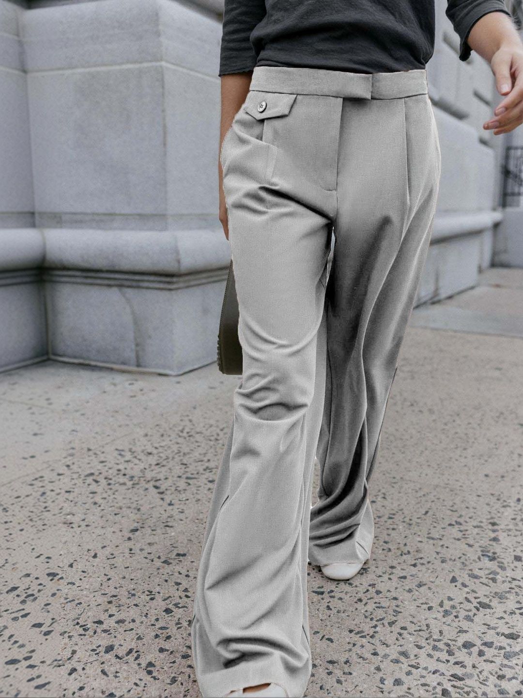 High-Rise Pleated Trousers in Grey polyester - Nowi Korean Fashion