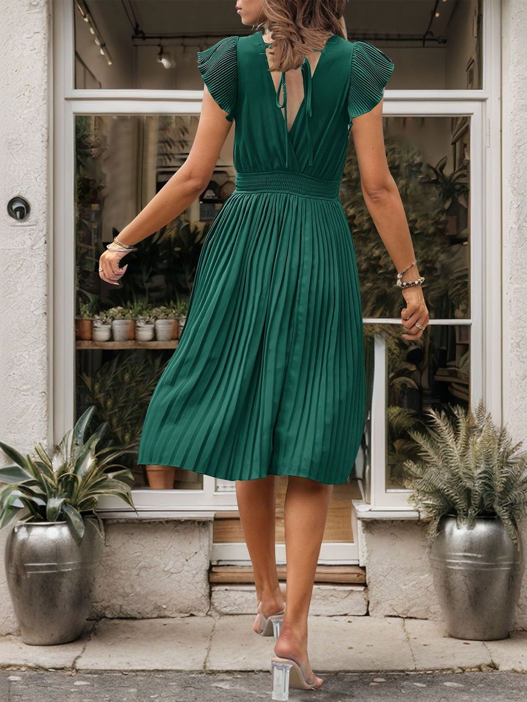 Flared Sleeve Fit & Flare Midi Dress