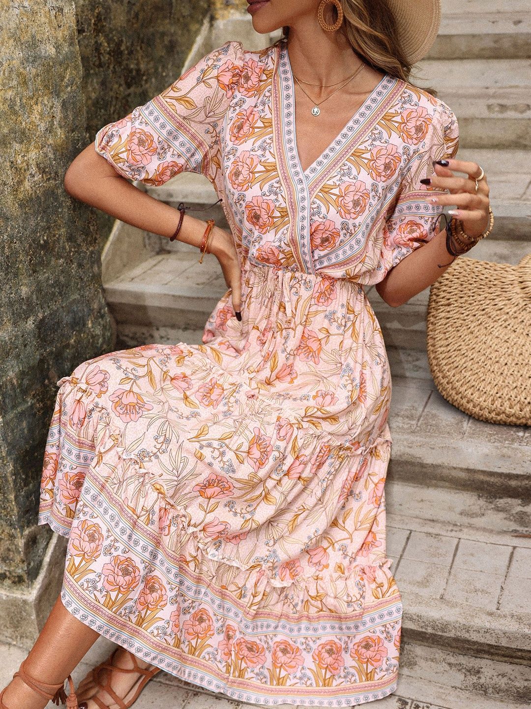 Floral Print A-Line Midi Dress