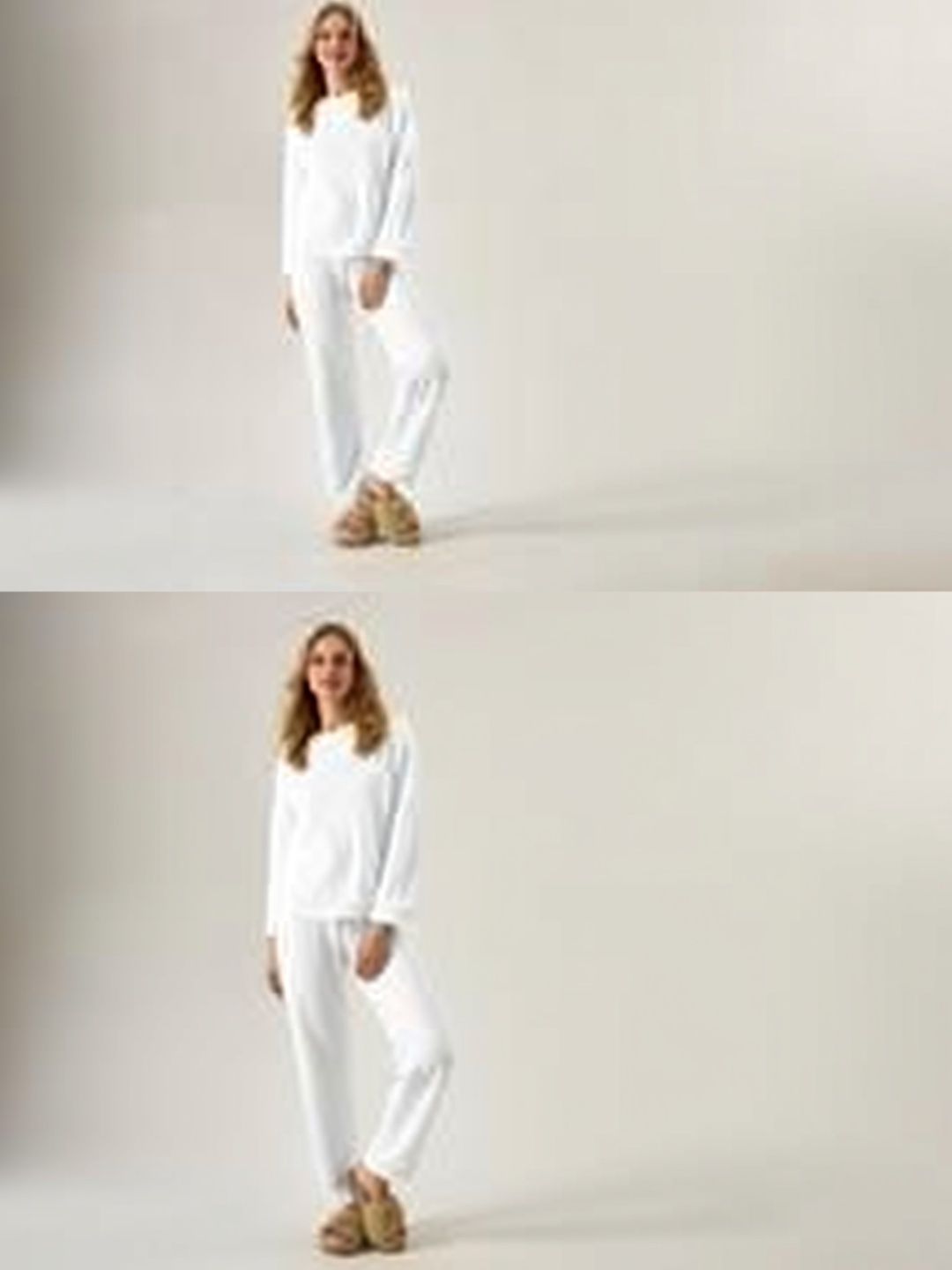Round Neck Top & Trousers Co-Ords in White Wool - Nowi Korean Fashion