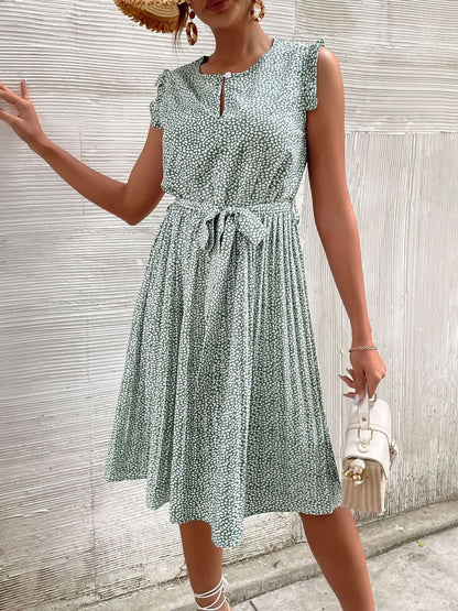 Floral Print Flutter Sleeve Fit & Flare Midi Dress