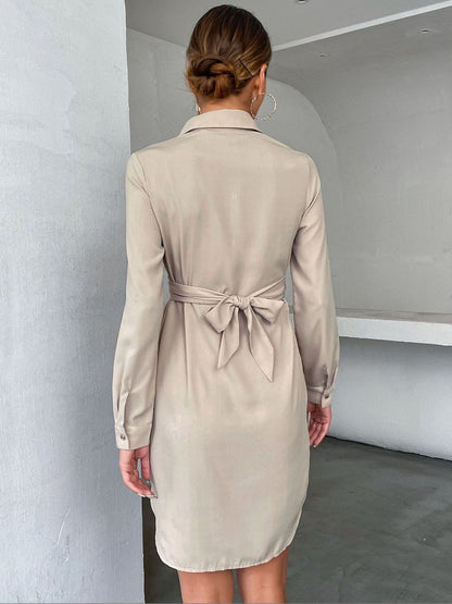 Women's Beige Shirt Dress Blend Printed Regular Fit