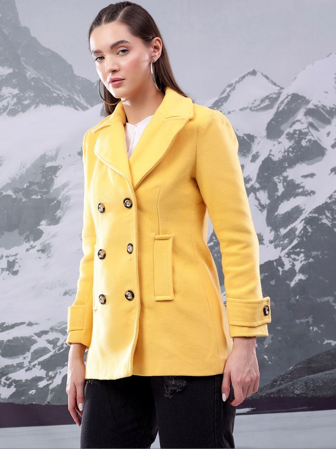 NOWI Solid Cotton Double Breasted  Coat