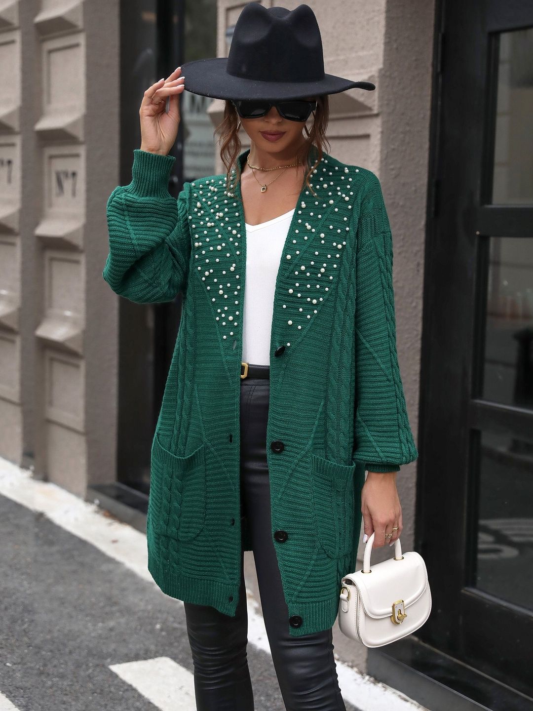 Women's Green Cardigan With Applique Detail