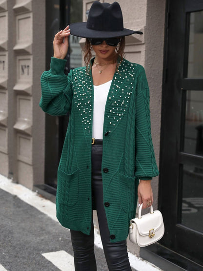 Women's Green Cardigan With Applique Detail