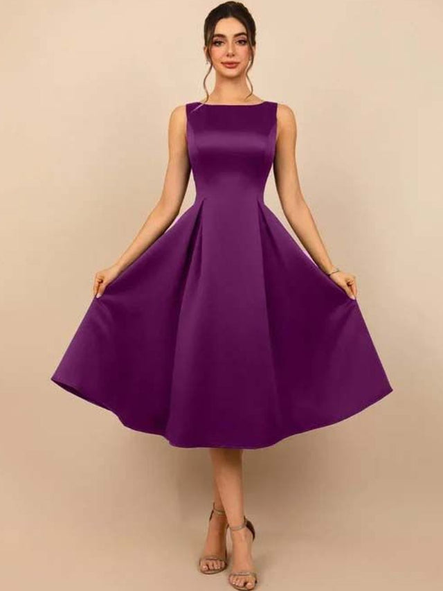Fit & Flare Midi Dress in Purple polyester - Nowi Korean Fashion