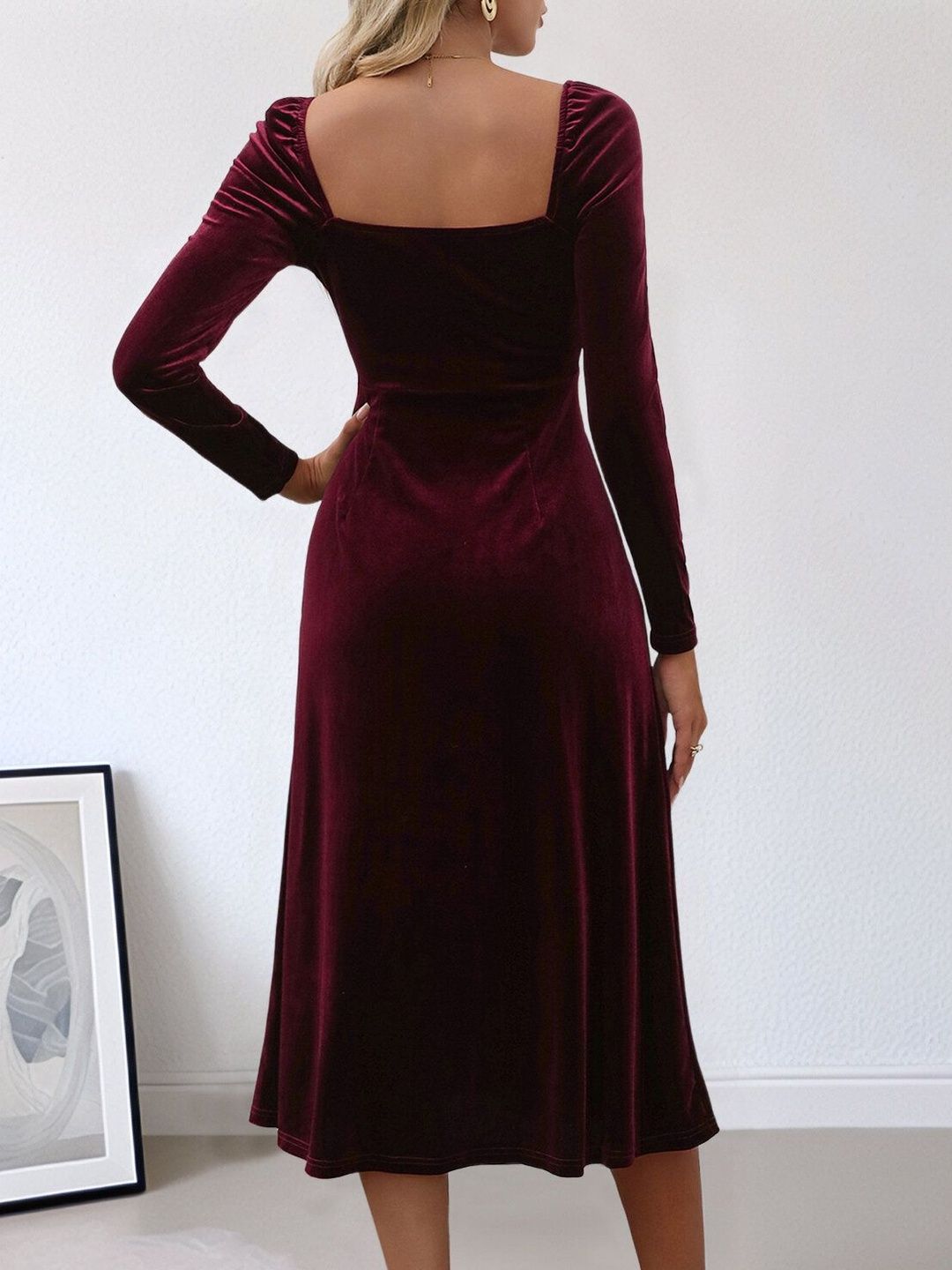 Women's Maroon A-Line Midi Dress