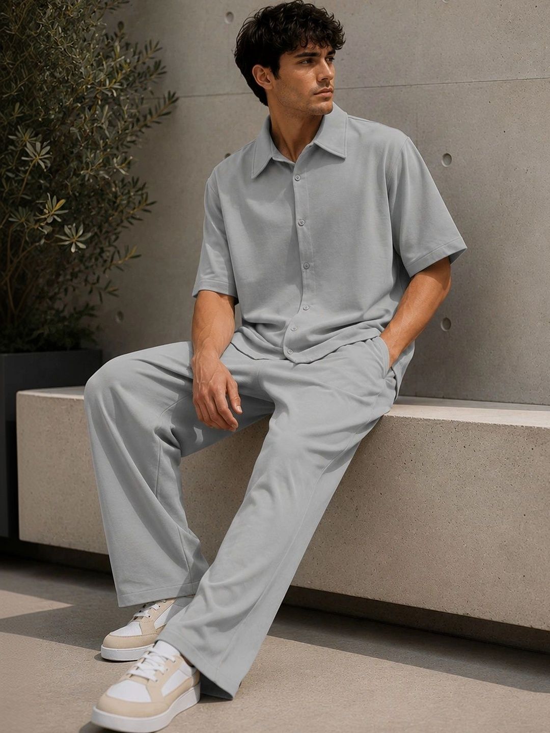 Solid Shirt with Trousers
