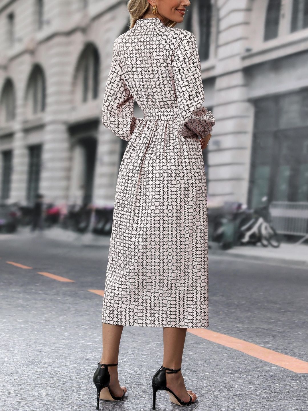 Women's Pink Print Shirt Midi Dress