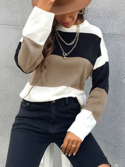 Women's White Colourblocked Pullover Blend Printed