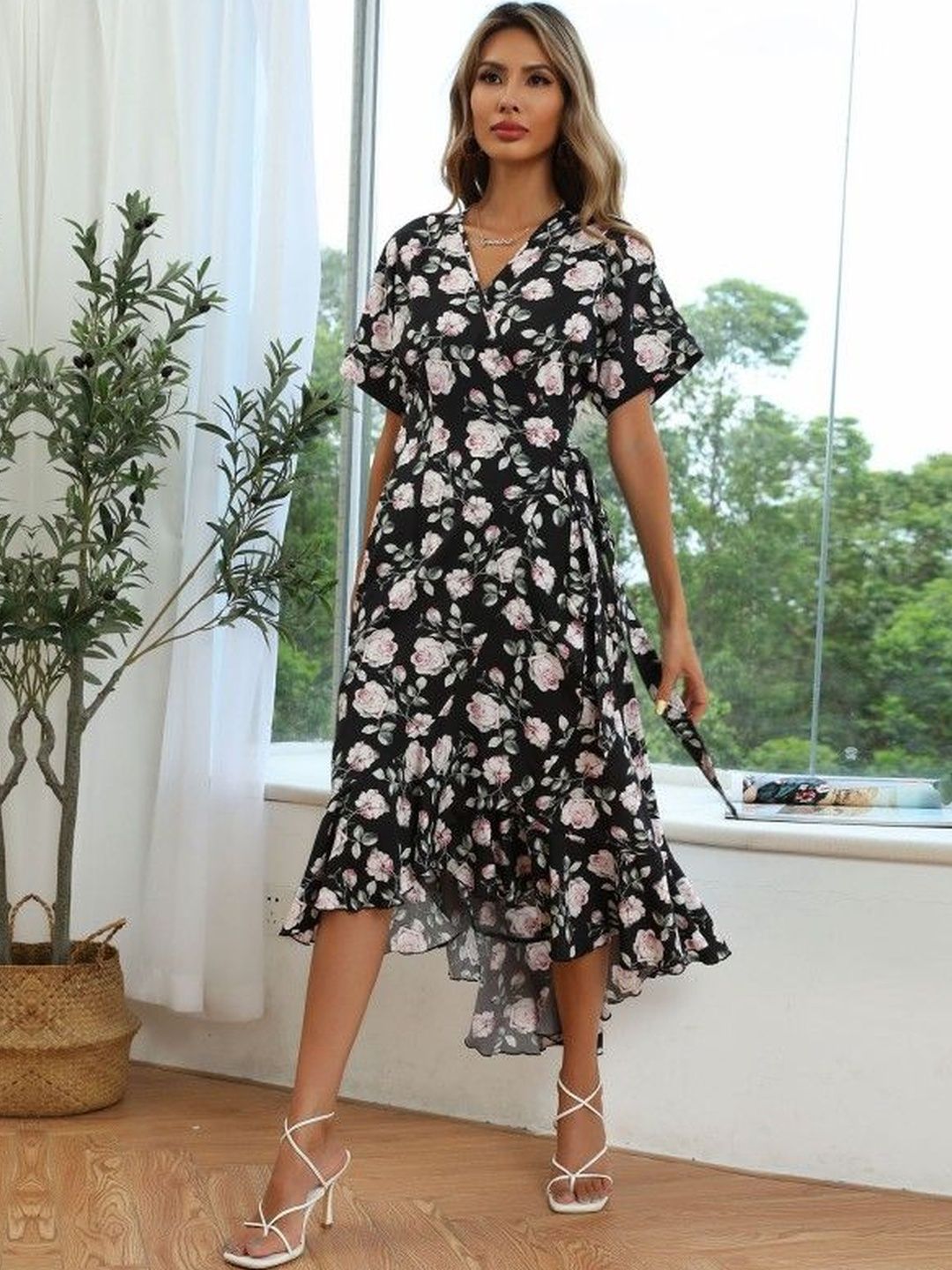Floral Print Ruffled Midi Dress