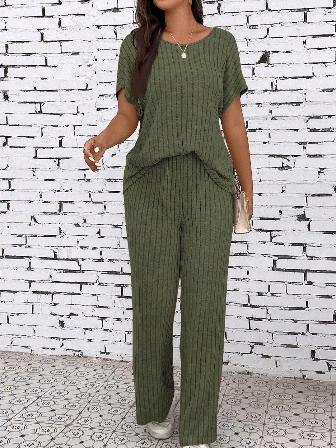 NOWI Women Round Neck Top & Trousers Co-Ords