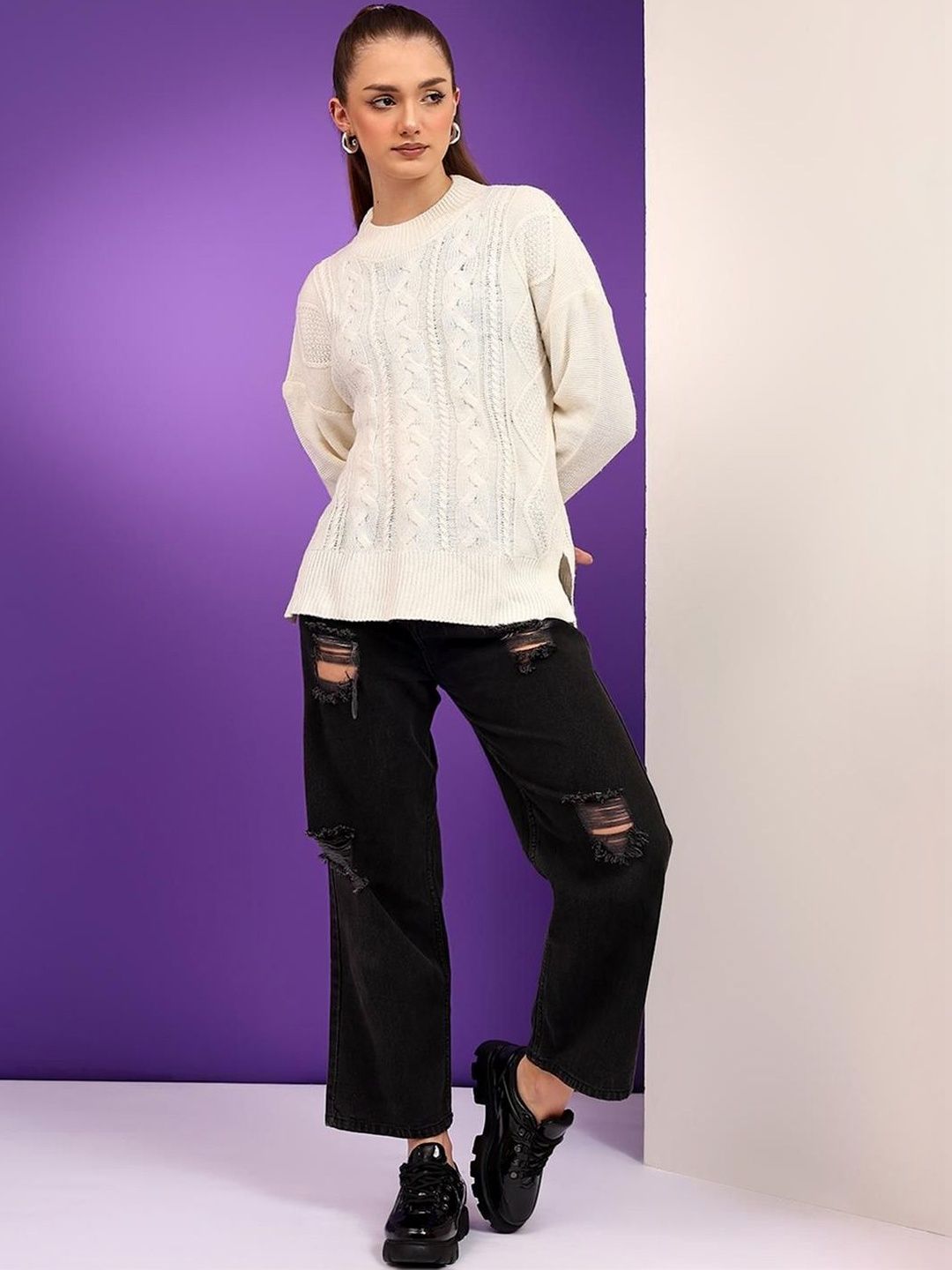 NOWI Women Cable Knit Woollen Pullover